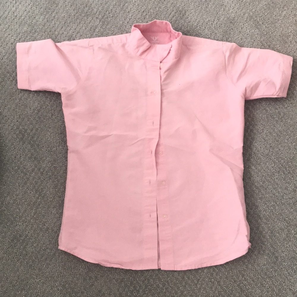 Mock neck kids pink formal button up shirt